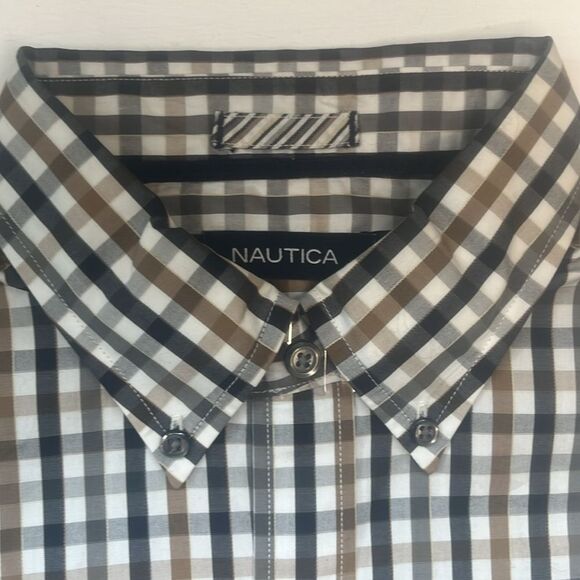 Nautica Brown and Black Checkered Dress Shirt - Picture 5 of 6
